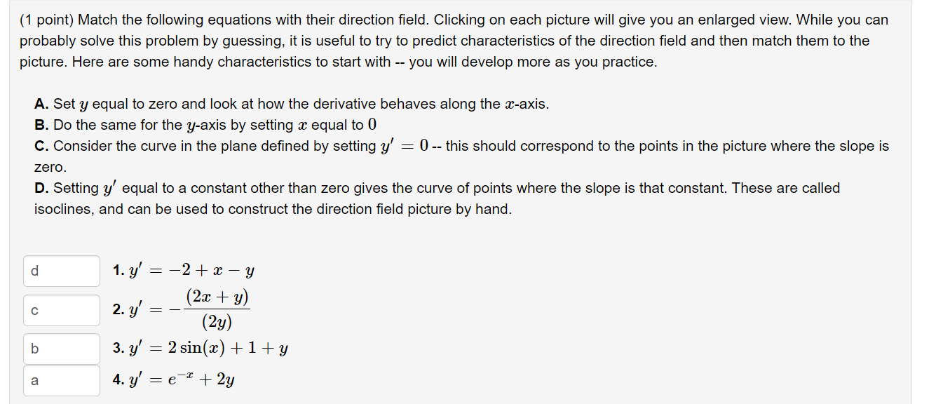 Solved (1 point) Match the following equations with their | Chegg.com