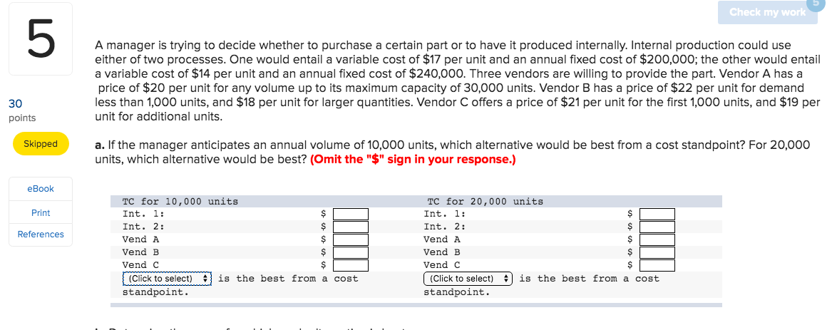 Solved Check my work A manager is trying to decide whether | Chegg.com