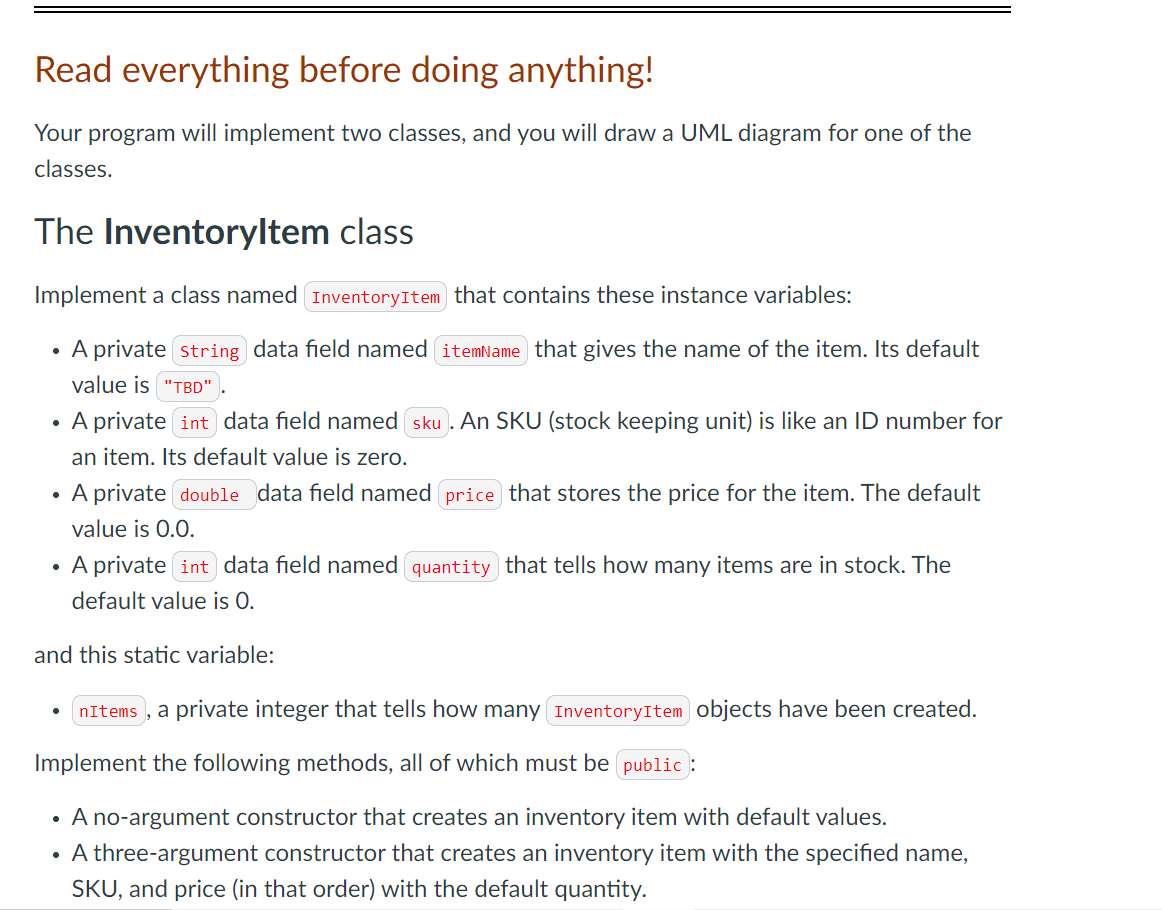Solved Objects and Classes - Part 1 At Read everything | Chegg.com