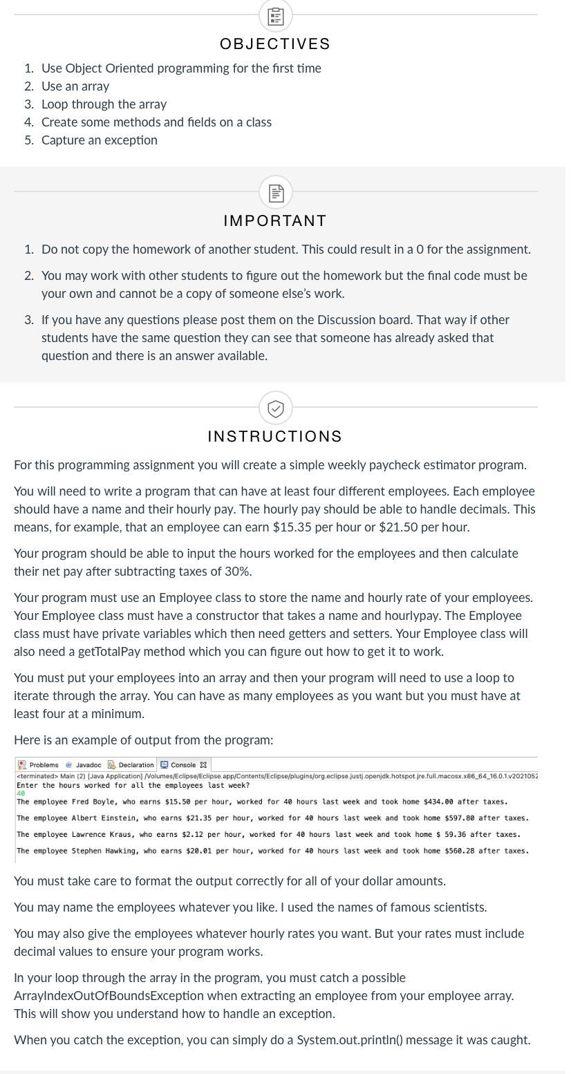 Solved OBJECTIVES 1. Use Object Oriented programming for the | Chegg.com