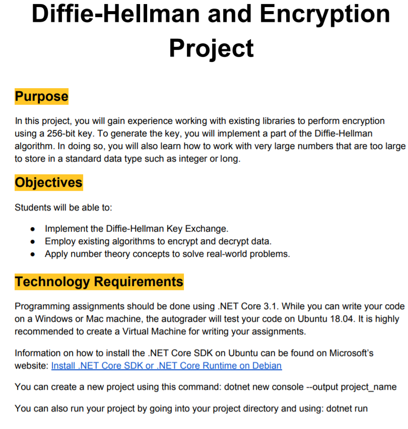 Diffie-Hellman and Encryption Project Purpose In this | Chegg.com