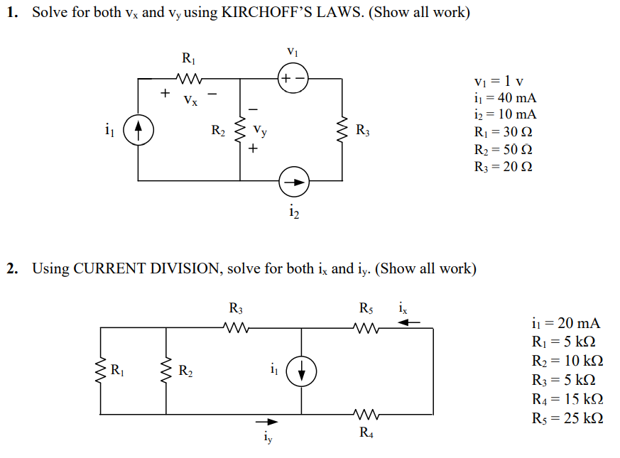 Solved 1. Solve for both vx and vy using KIRCHOFF'S LAWS. | Chegg.com