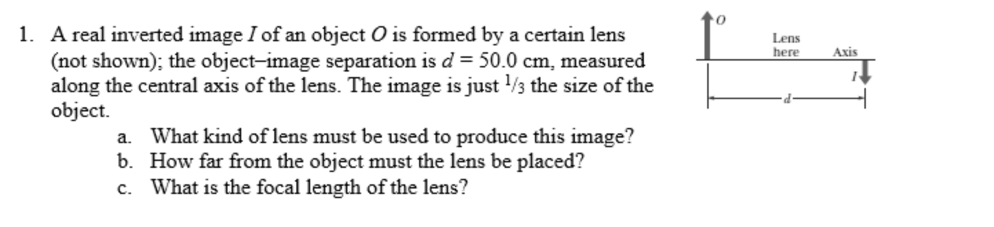 Solved 0 Lens here Axis 1. A real inverted image 1 of an | Chegg.com