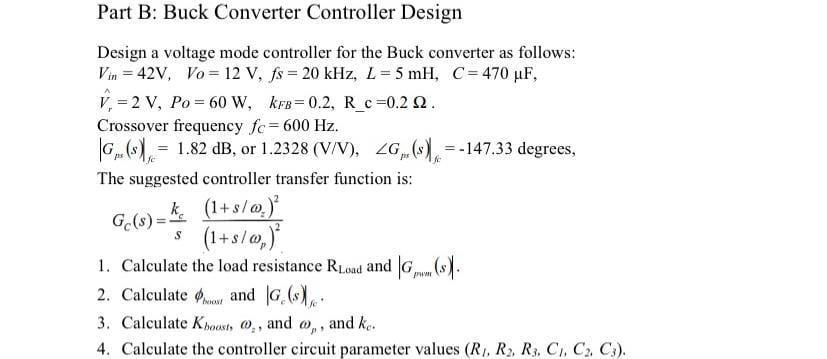 Part B: Buck Converter Controller Design Design a | Chegg.com