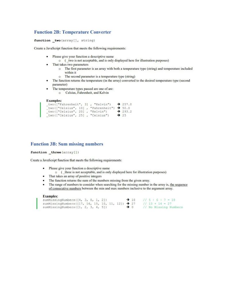 Solved Function 2B: Temperature Converter function _two | Chegg.com
