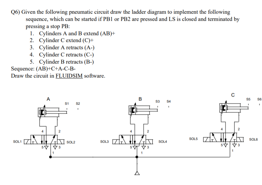 (6) Given the following pneumatic circuit draw the | Chegg.com