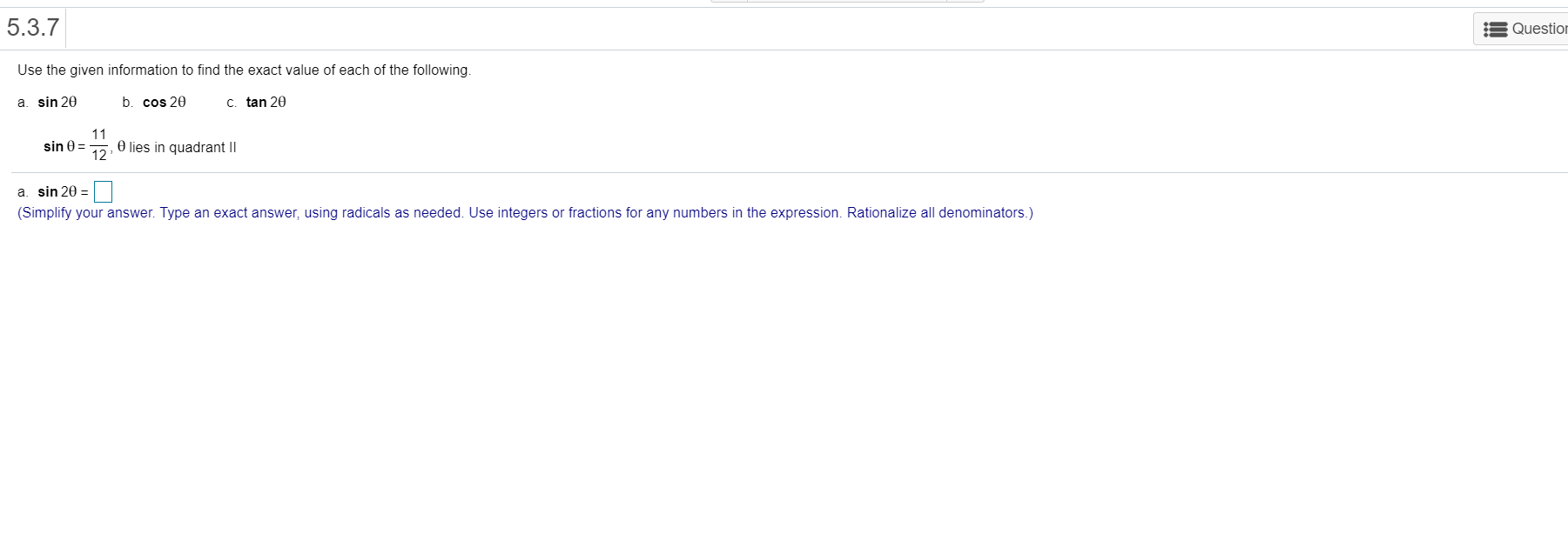 Solved 5.3.7 Question Use the given information to find the | Chegg.com