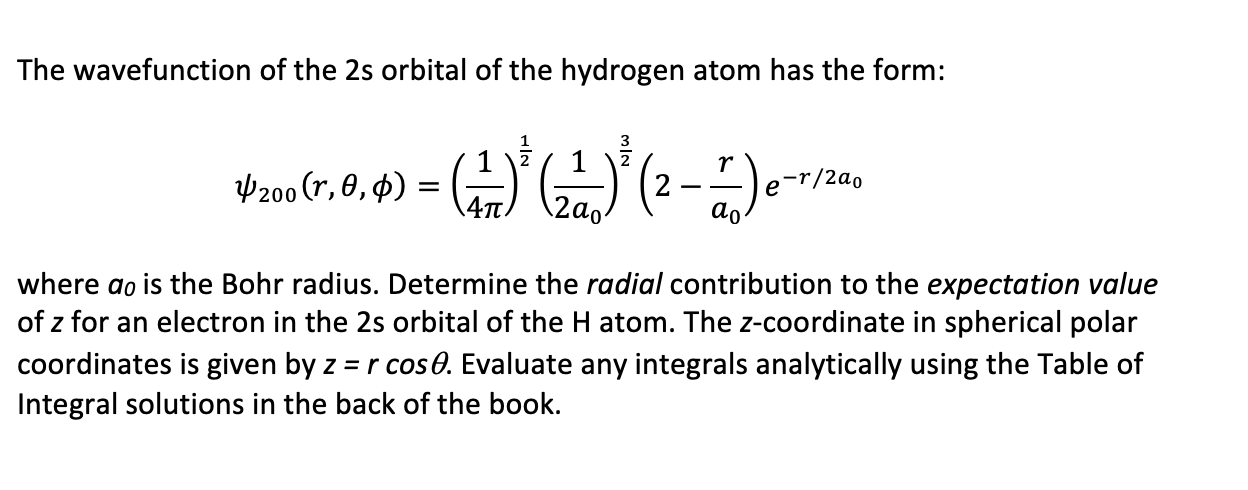 hydrogen orbital wavefunction