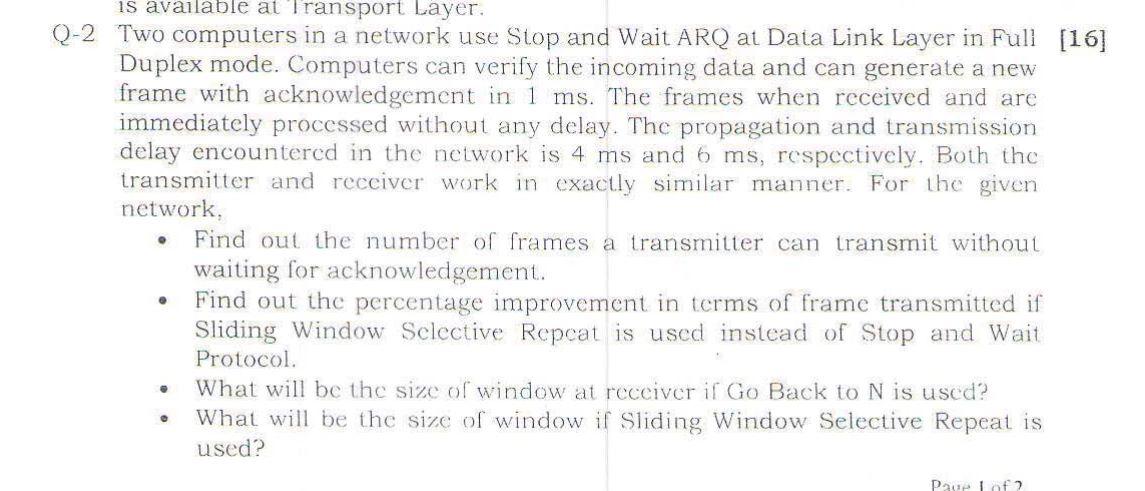 Solved Q-2 Two computers in a network use Stop and Wait ARQ | Chegg.com