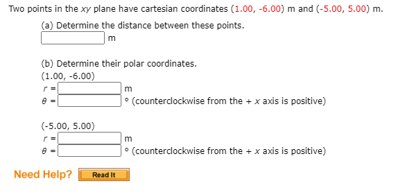 Solved Two points in the xy plane have cartesian coordinates | Chegg.com