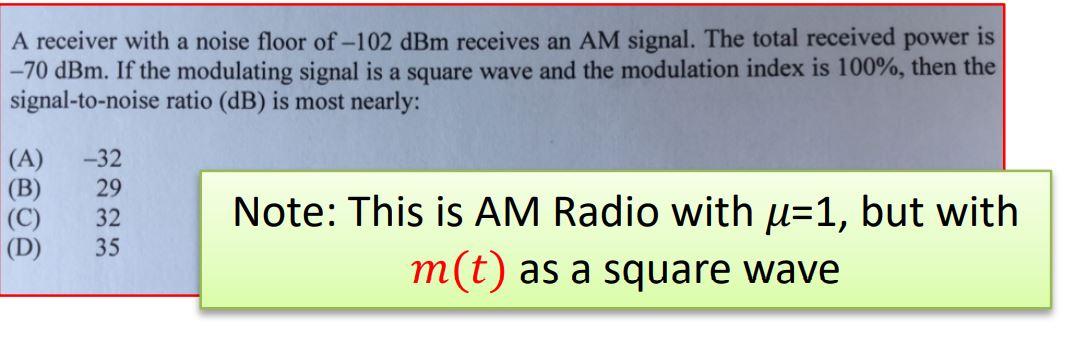 Solved A receiver with a noise floor of -102 dBm receives an 