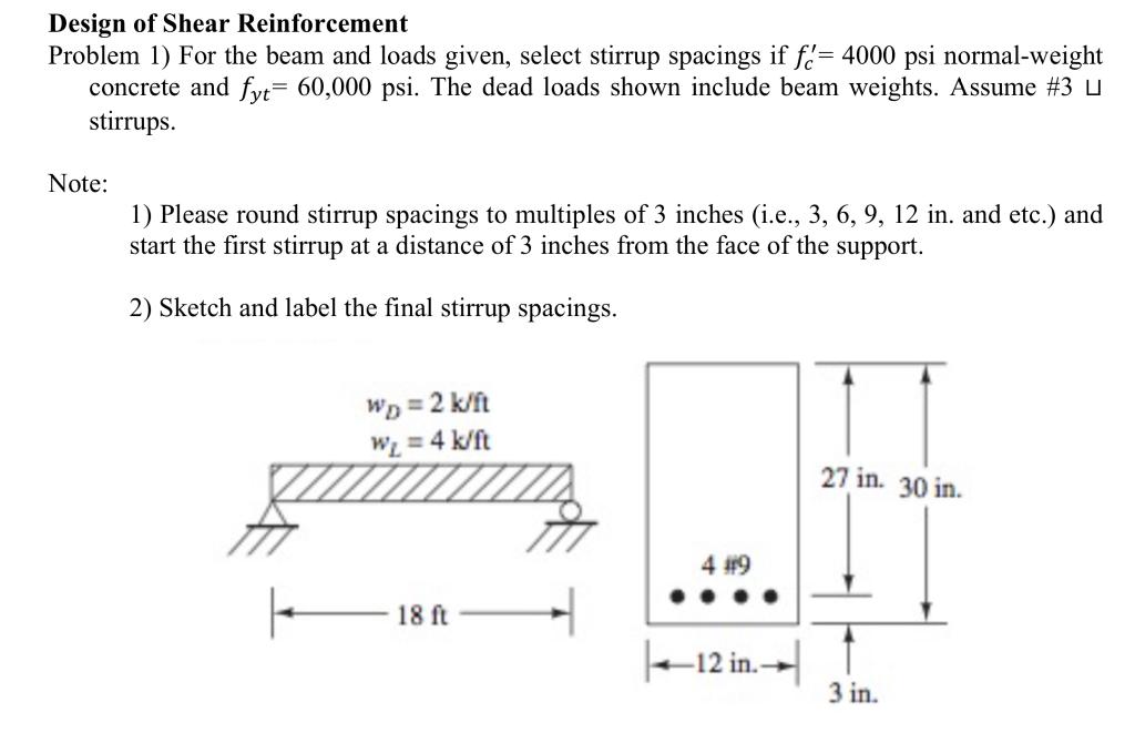 Solved Design of Shear Reinforcement Problem 1) For the beam | Chegg.com