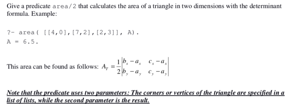 Give a predicate area/2 that calculates the area of a | Chegg.com