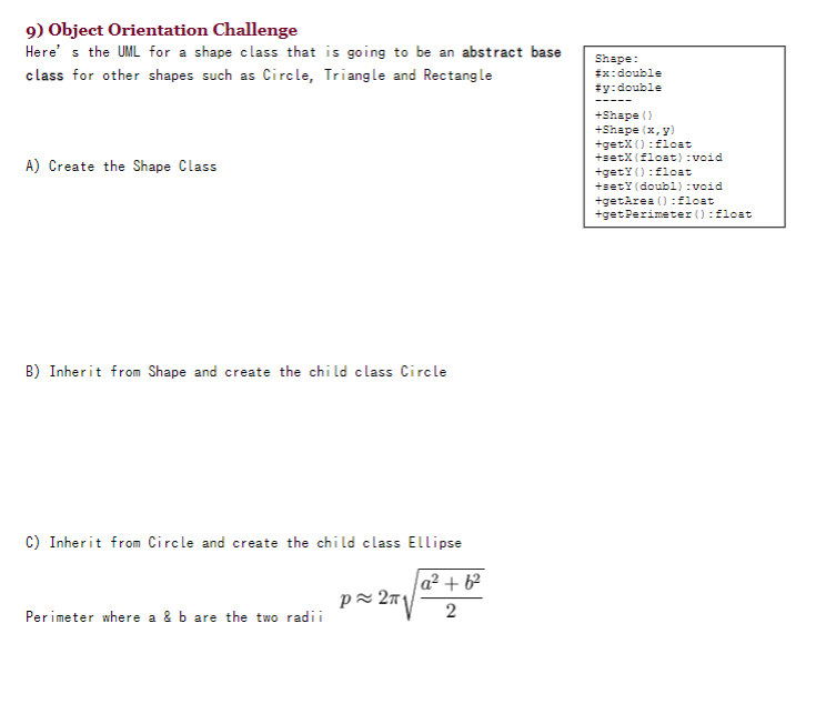 Solved 9) Object Orientation Challenge Here's the UML for a | Chegg.com