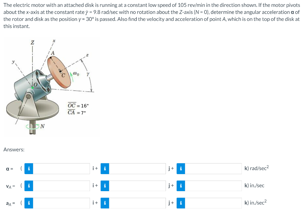 Solved The electric motor with an attached disk is running | Chegg.com