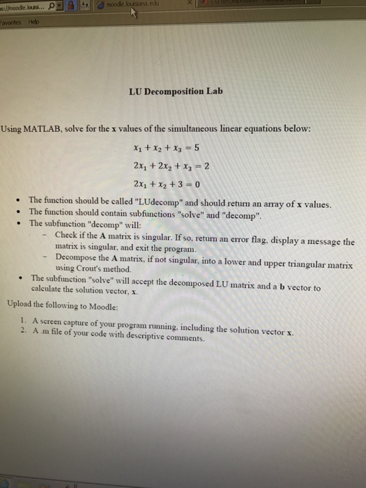 Solved Using MATLAB, solve for the x values of the | Chegg.com