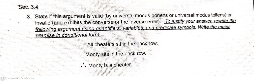 Sec. 3.4 3. State if this argument is valid by Chegg