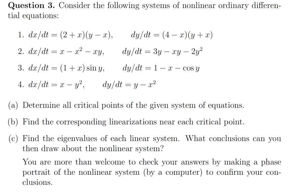 Solved Question 3 Consider The Following Systems Of 8554