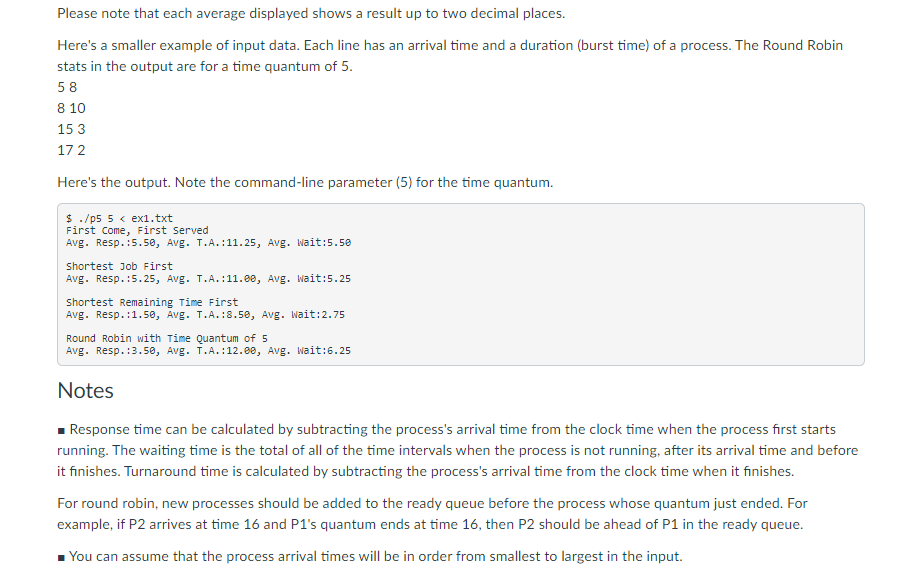 Solved I need help writing process algorithms in C for an | Chegg.com