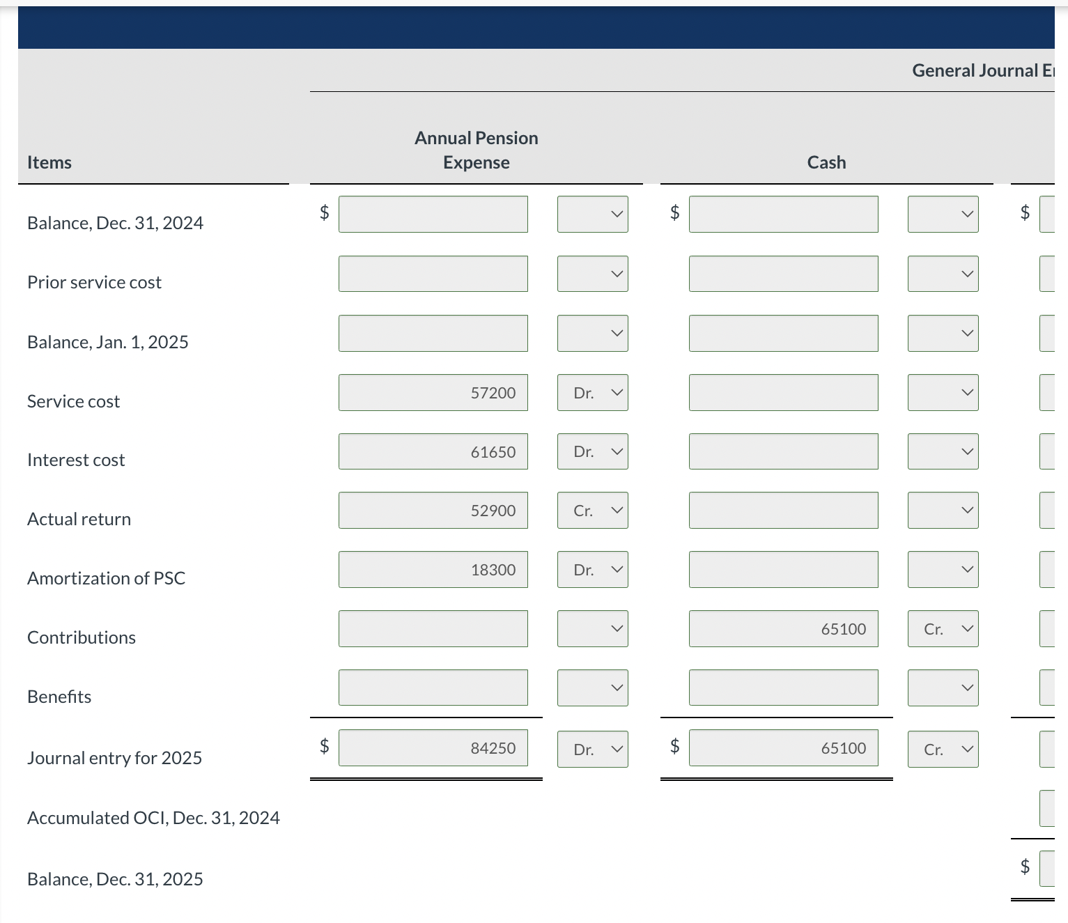 Solved The following defined pension data of Sheridan Corp. | Chegg.com
