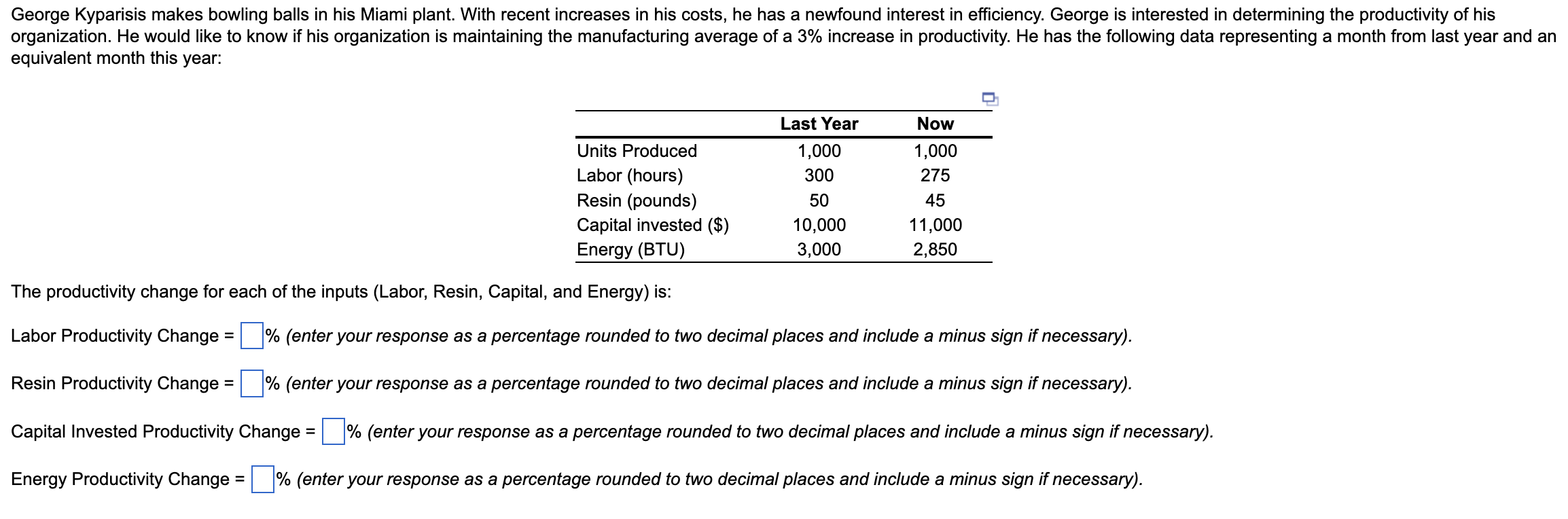 Solved Equivalent Month This Year: The Productivity Change 