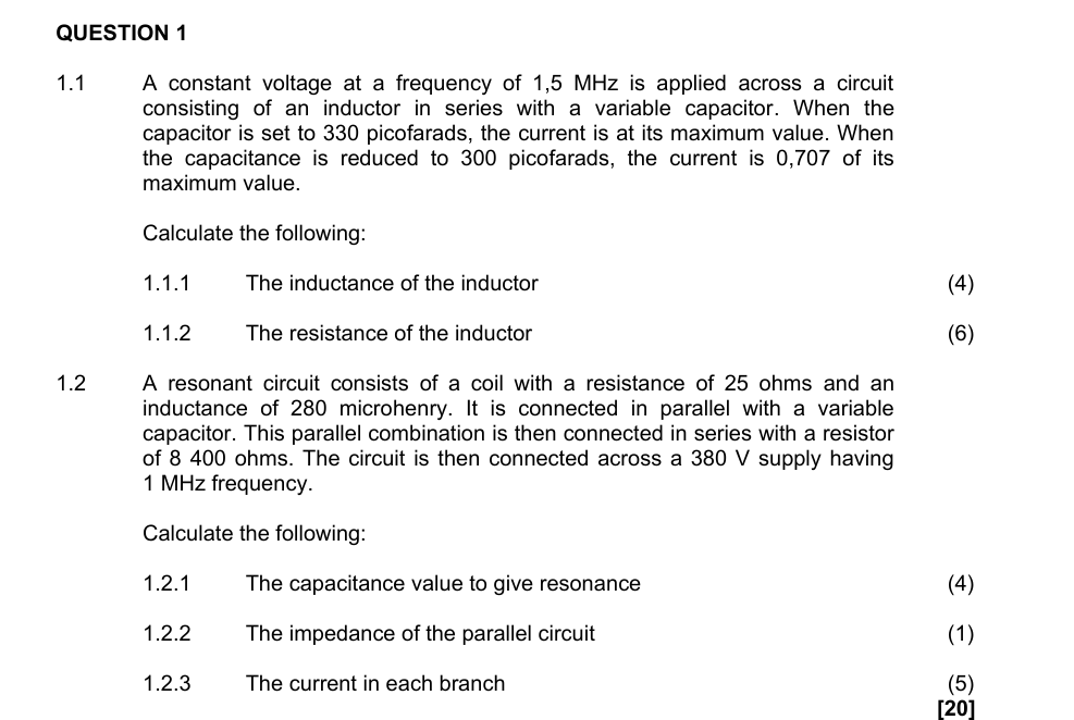Solved QUESTION 1 1.1 ﻿A constant voltage at a frequency of | Chegg.com