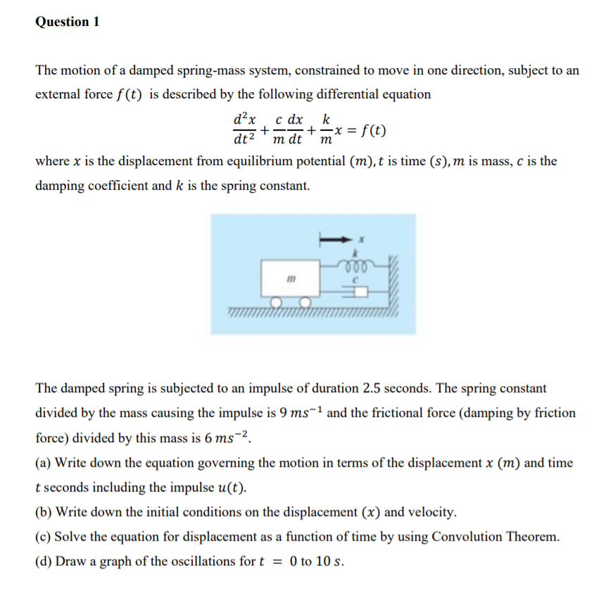 Solved Question 1 The Motion Of A Damped Spring-mass System, | Chegg.com