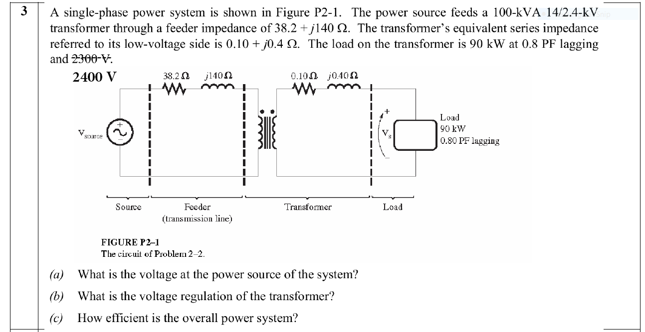 Solved A Single-phase Power System Is Shown In Figure P2-1. | Chegg.com