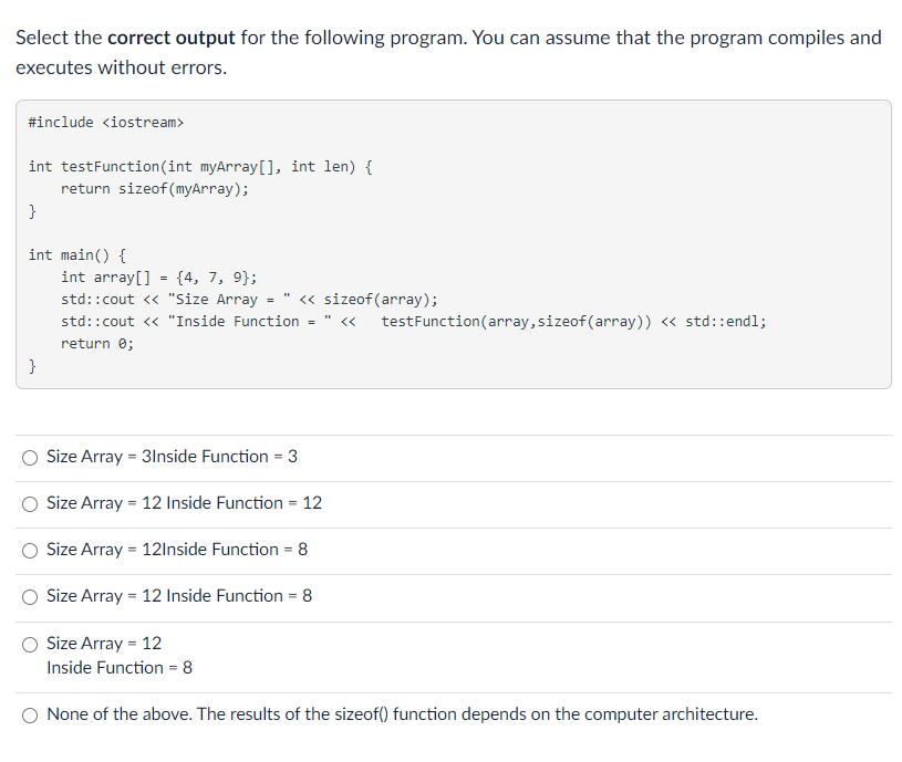 Solved Select the correct output for the following program. | Chegg.com