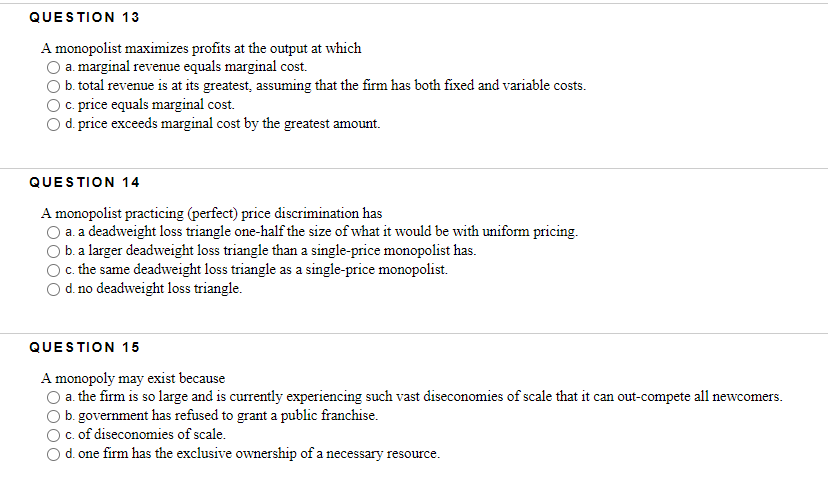 Solved QUESTION 10 Perfectly Competitive Industries Are A. | Chegg.com