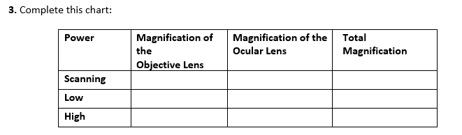 Solved 3. Complete this chart: Power Magnification of the | Chegg.com