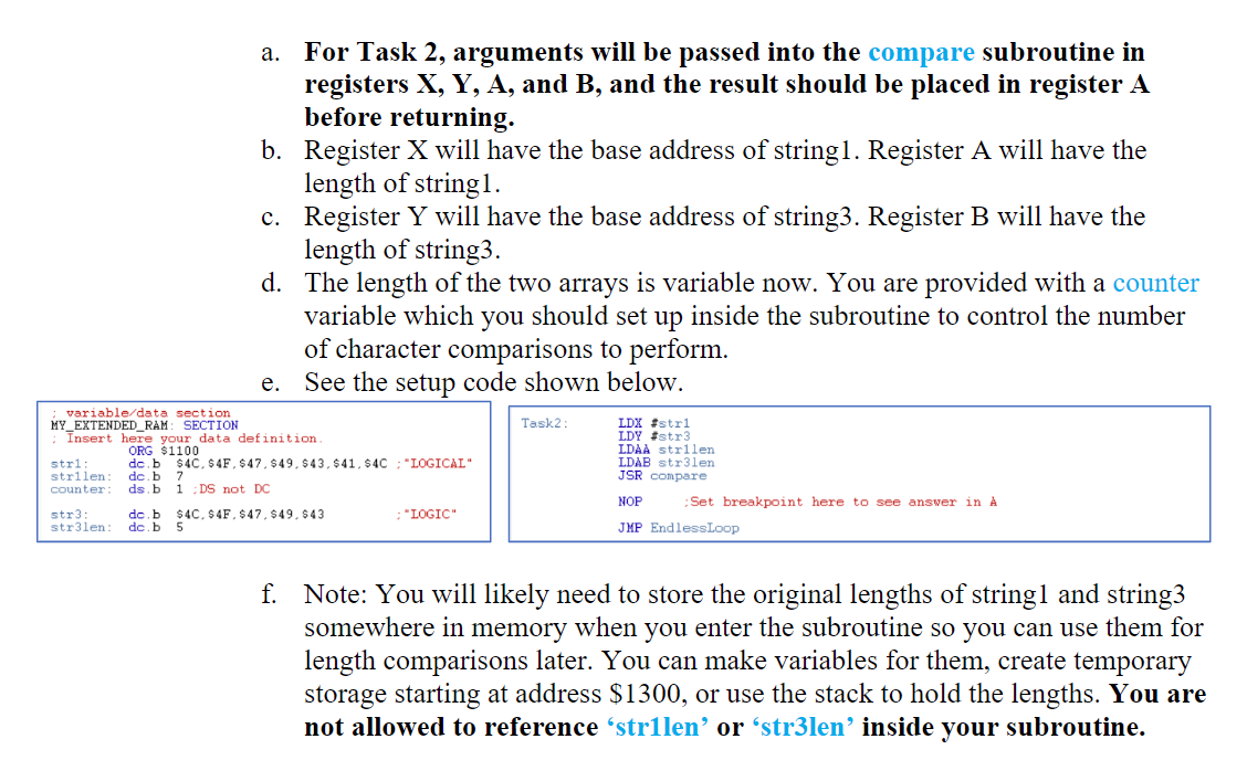 Prelab Task 2: Variable Length String Compare 1. In | Chegg.com