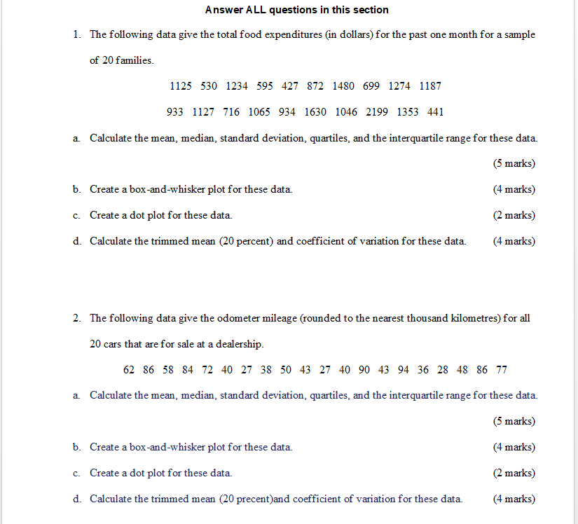 Solved Answer ALL questions in this section 1. The following | Chegg.com