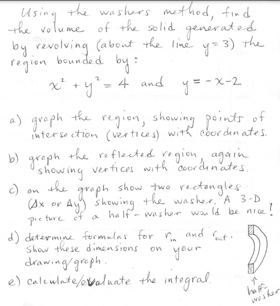 Solved 2 = 4 and y = x2 a) graph Using the washers method,