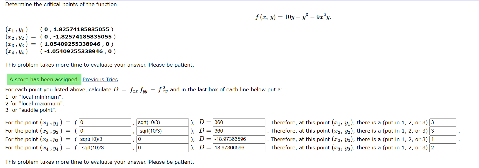 Solved Determine the critical points of the function | Chegg.com