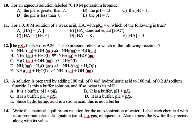 Solved 10. For An Aqueous Solution Labeled 