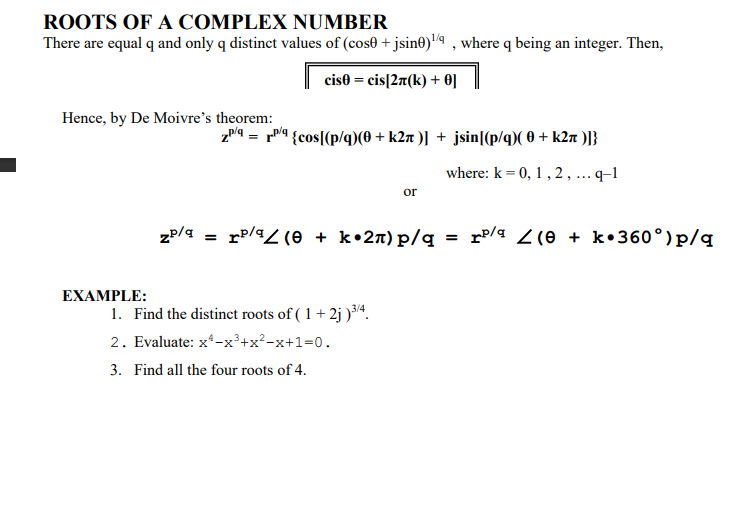 Solved ROOTS OF A COMPLEX NUMBER There are equal q and only | Chegg.com