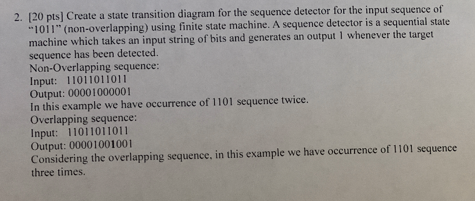 Solved 2. (20 pts] Create a state transition diagram for the | Chegg.com