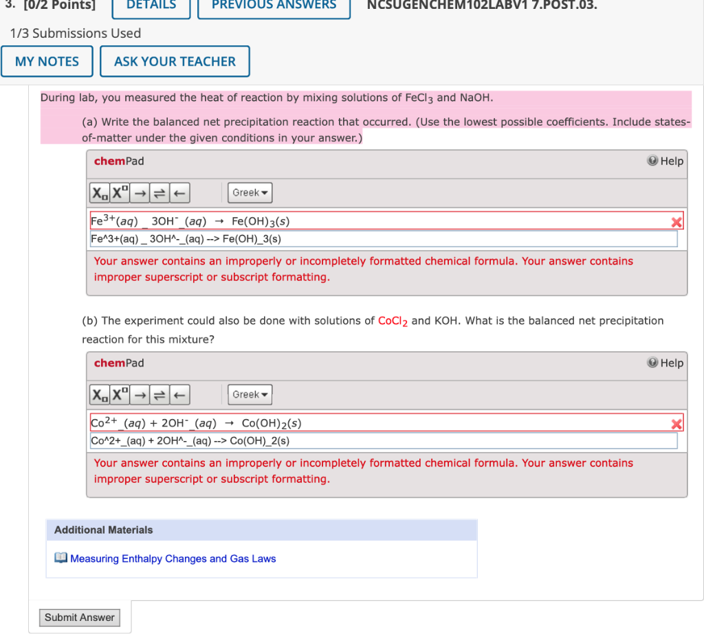 Solved 3. [0/2 Points] DETAILS PREVIOUS ANSWERS NCSUGENCHEM 