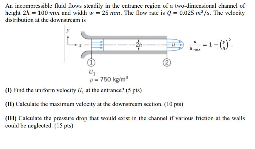 Solved An incompressible fluid flows steadily in the | Chegg.com
