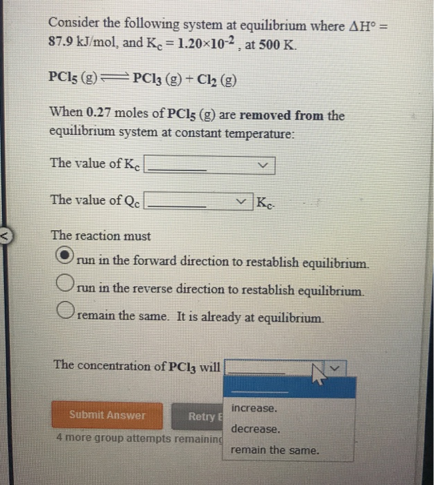 Solved Consider the following system at equilibrium where | Chegg.com