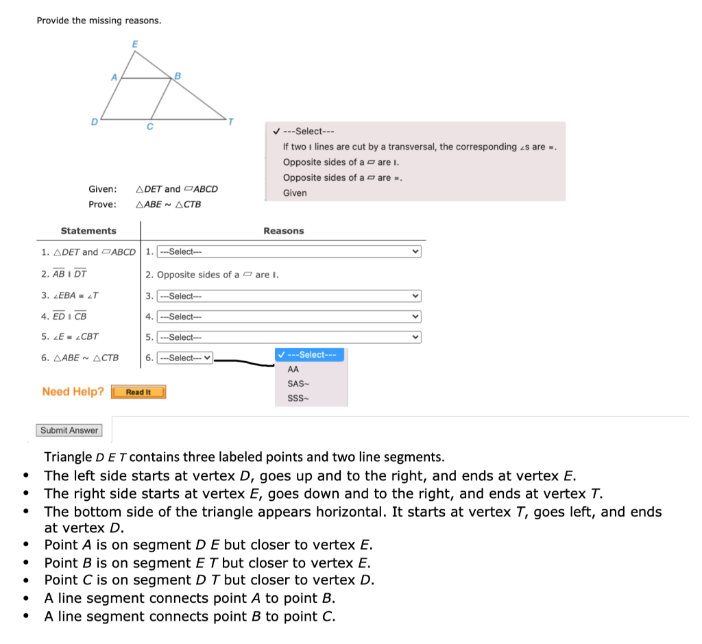 Solved Provide The Missing Reasons. E А B D С ---Select--- | Chegg.com