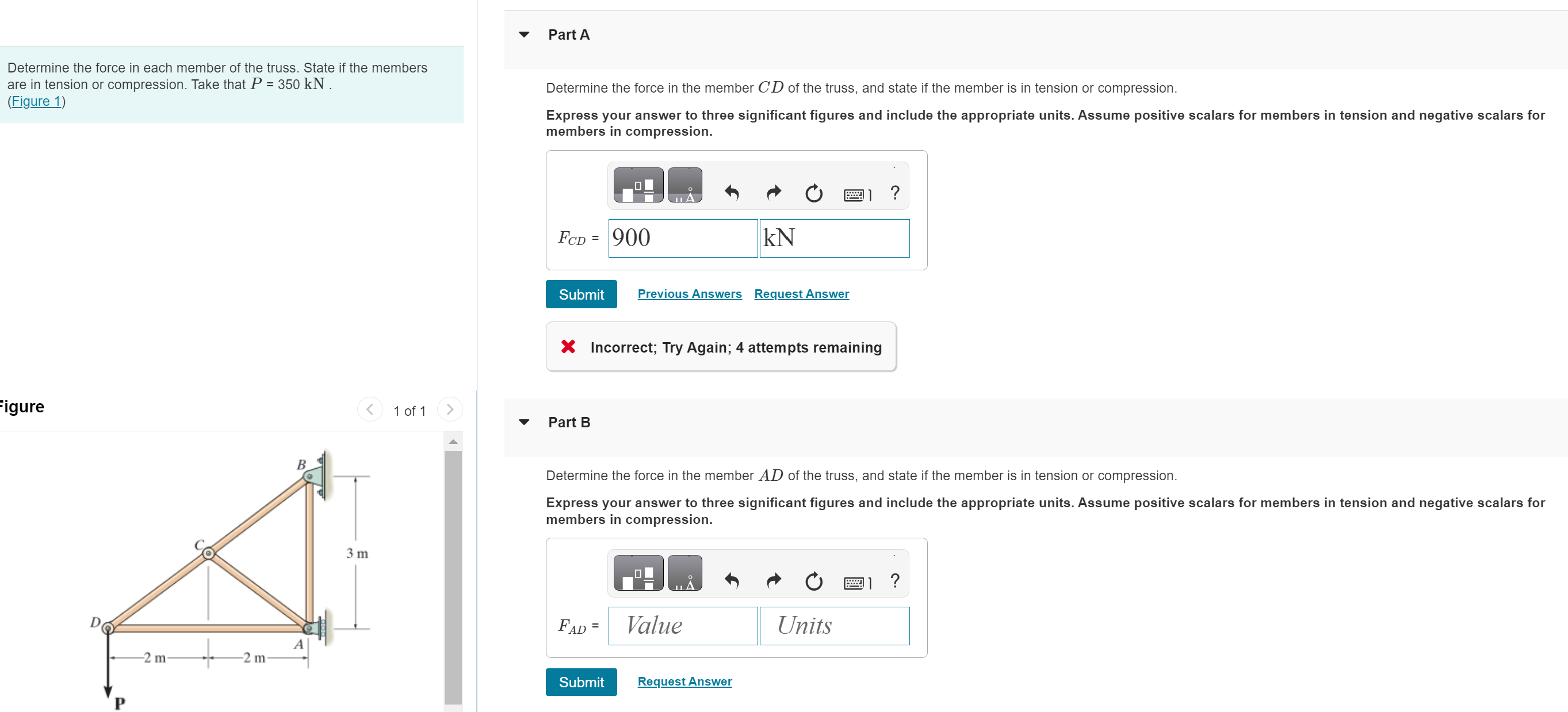 Solved DO ALL PARTS PLEASE Determine the force in each | Chegg.com