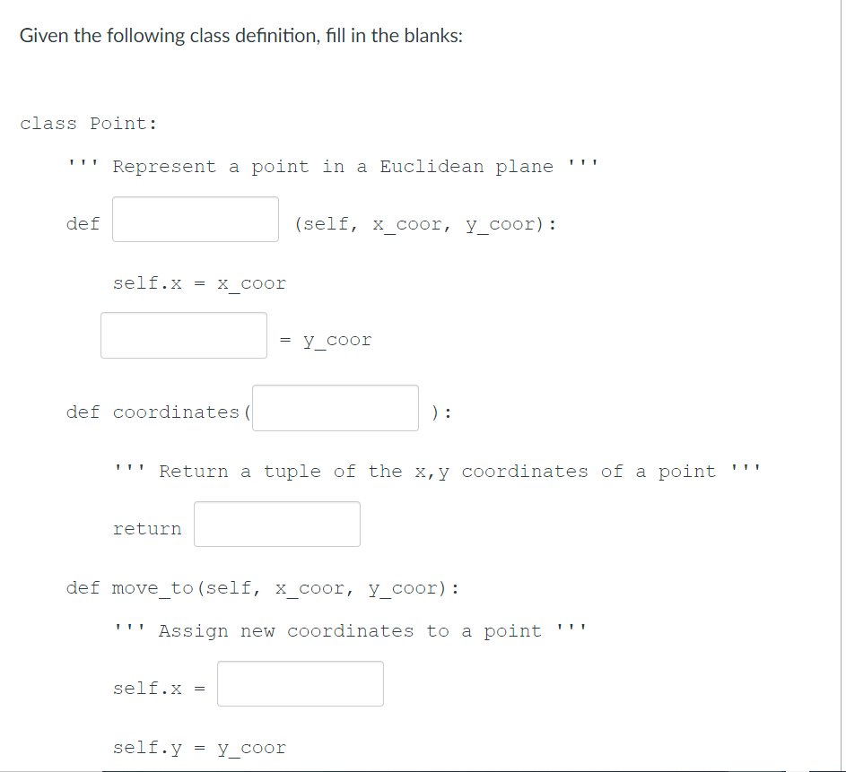Solved Given the following class definition, fill in the | Chegg.com