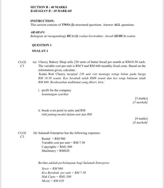 Solved SECTION B : 40 MARKS BAHAGIAN B : 40 MARKAH | Chegg.com