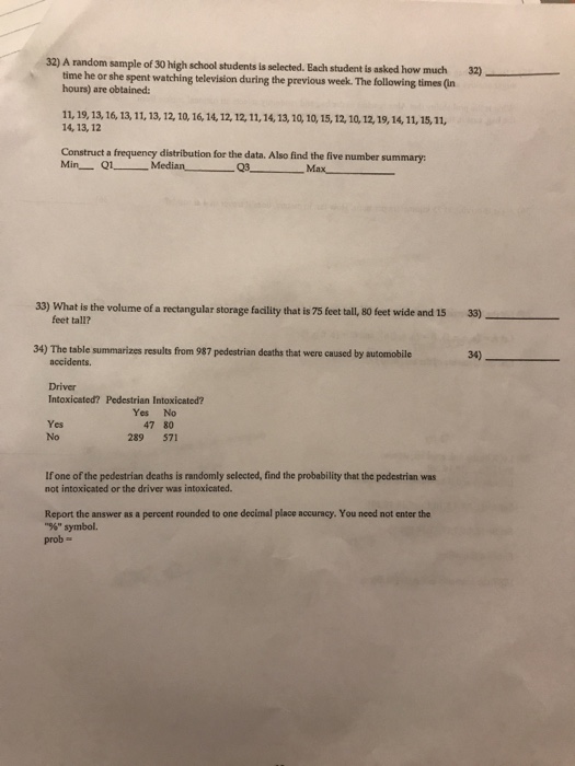 Solved 32) A random sample of 30 high school students is | Chegg.com