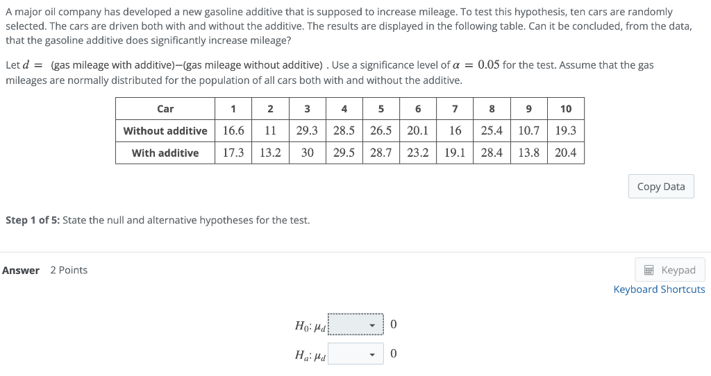 Solved A major oil company has developed a new gasoline