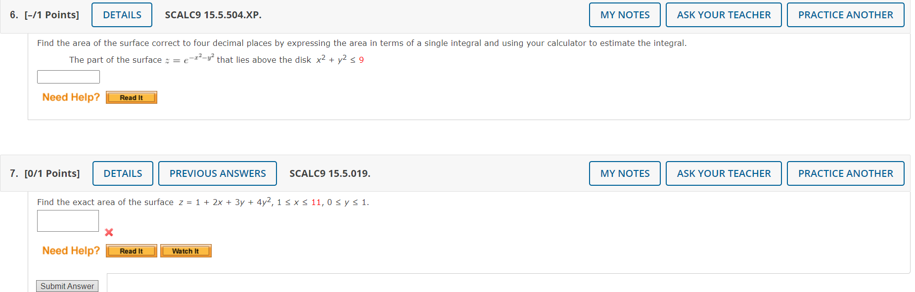Solved -/1 Points] SCALC9 15.5.504.XP. Find the area of the | Chegg.com