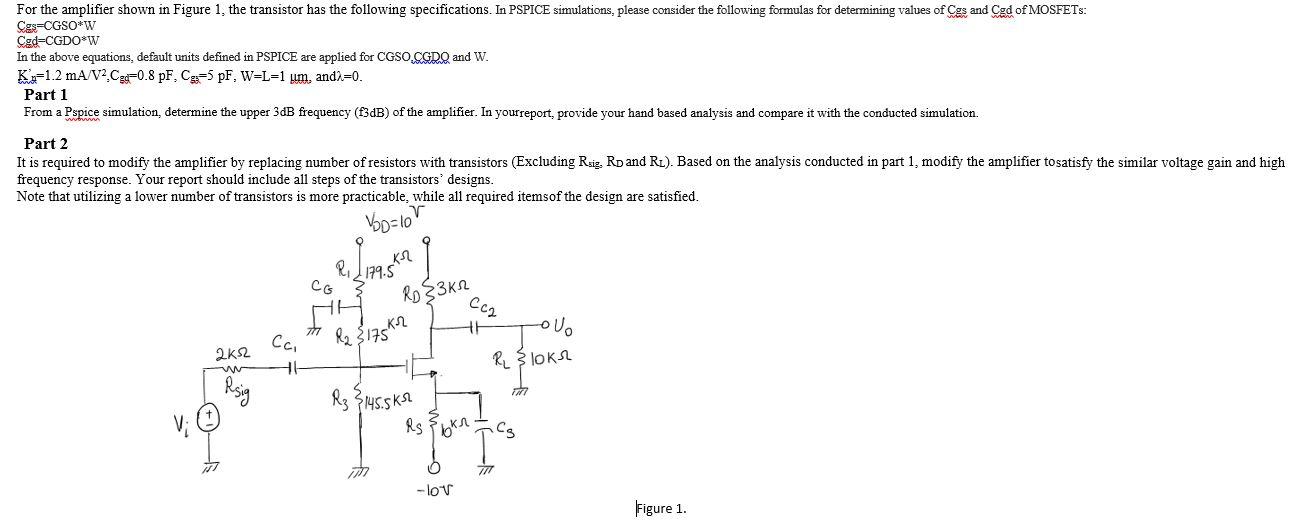 Solved For the amplifier shown in Figure 1, the transistor | Chegg.com