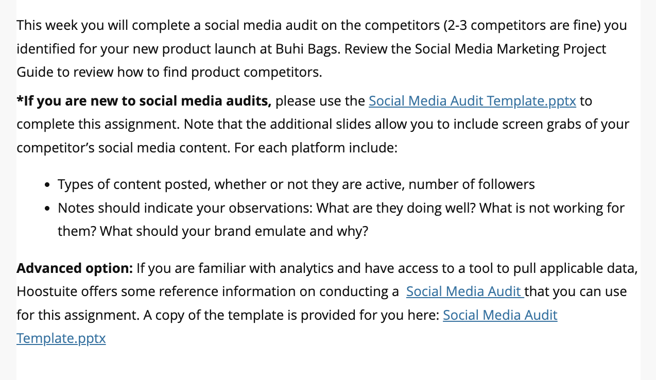 Solved This week you will complete a social media audit on